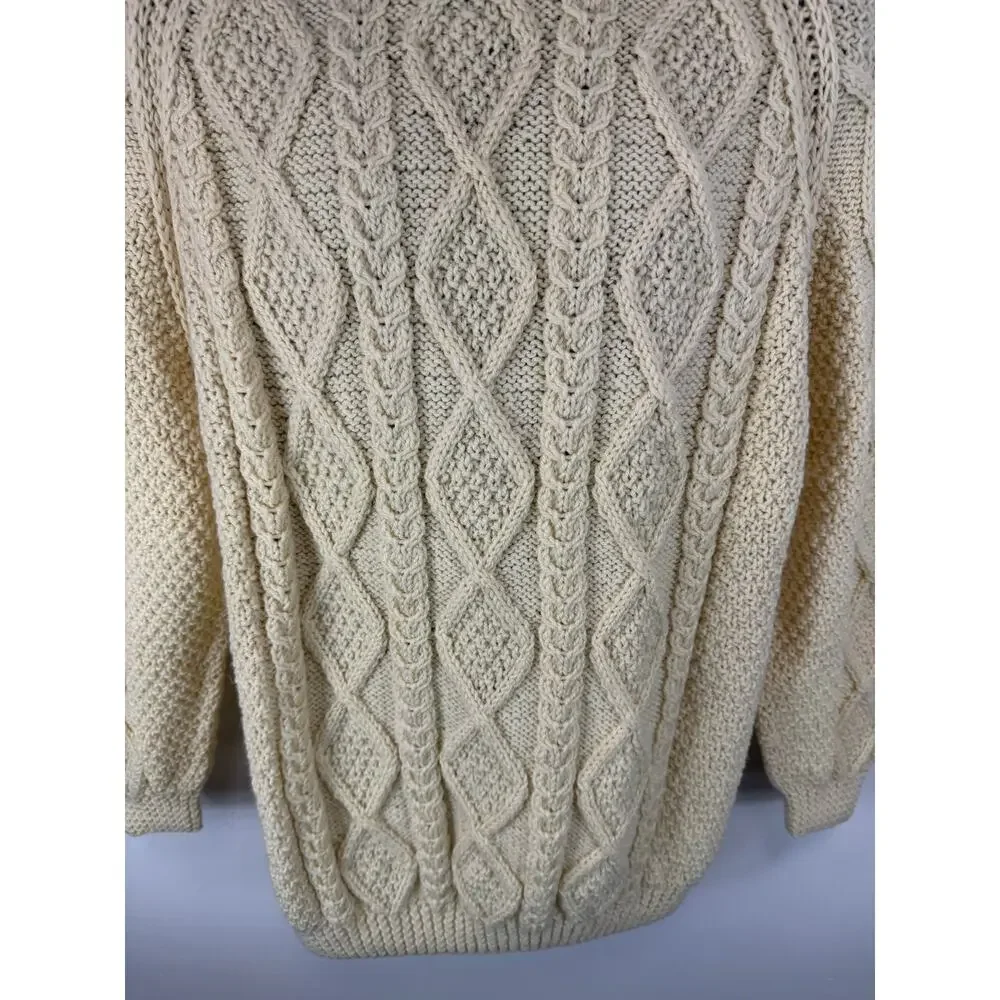 Vintage Quills Woolen Market Ireland Hand Knit Chunky Cable Wool Sweater Large